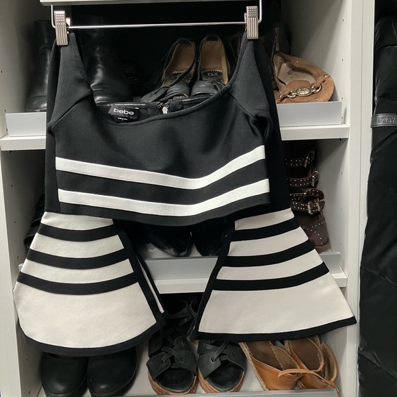 Bebe cropped sexy black white nightclub top blouse - Picture 3 of 8